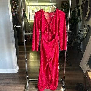 Red jumpsuit polka dot